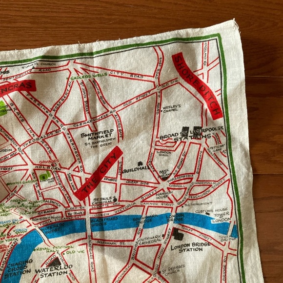 ULSTER Visitor’s London Map Souvenir Irish Linen Tea Towel Mid-Century Vintage - Picture 7 of 8